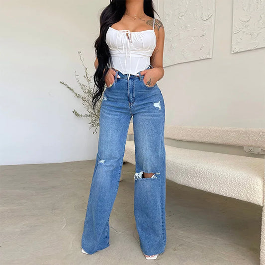 High-Waist Wide Leg Denim Jeans