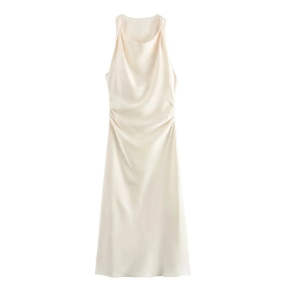 Summer Satin Slip Dress - Women's Elegant Sleeveless Midi for Evening Parties"