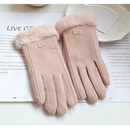 Women’s Winter Suede Gloves – Thick Plush, Touchscreen, Outdoor