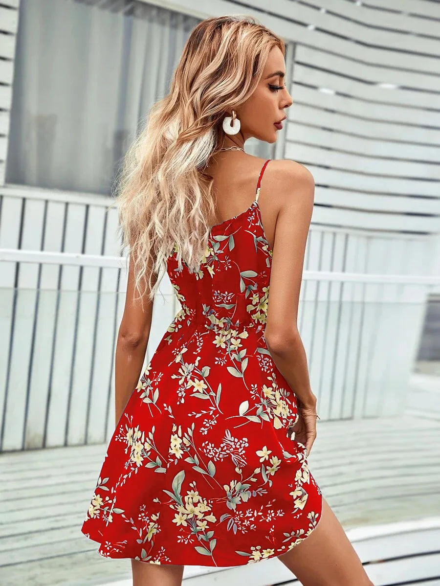 Sexy Floral Print Backless Sundress - Sleeveless