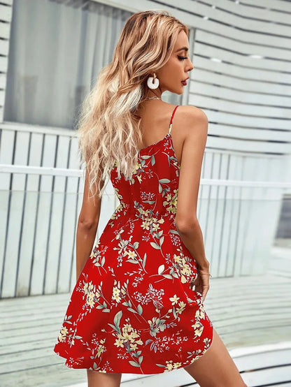 Sexy Floral Print Backless Sundress - Sleeveless