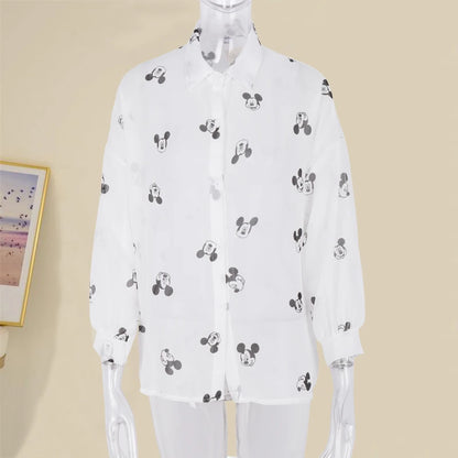 Mickey Mouse Long Sleeve Casual Blouse - Women’s Beach Cover-Up