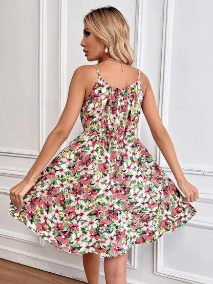 Sexy Floral Print Backless Sundress - Sleeveless