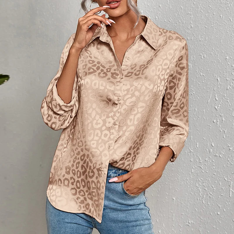 Satin Polo Collar Blouse - Vintage Loose Silk Shirt for Women