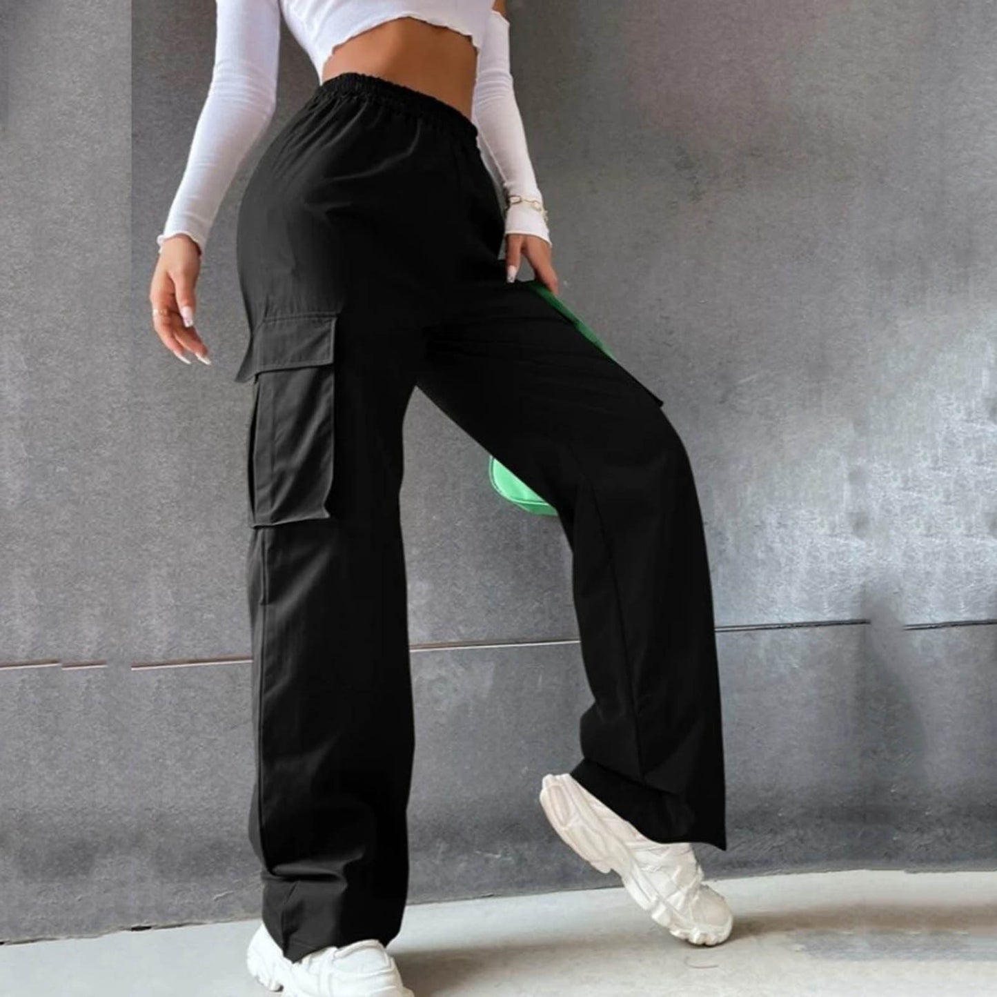 Women's High Waist Cargo Joggers - Baggy Wide Leg Pants