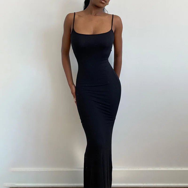 Satin Slip Backless Maxi Dress - Sleeveless Bodycon Summer Party Outfit