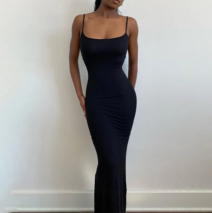 Satin Slip Backless Maxi Dress - Sleeveless Bodycon Summer Party Outfit