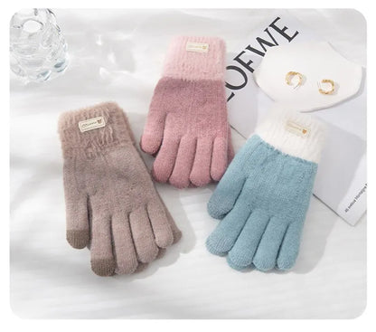 Women’s Winter Knitted Gloves – Plush, Double-Layered, Touchscreen