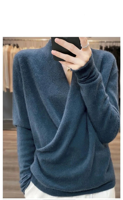 100% Merino Wool V-Neck Kimono Pullover - Women's Fashionable Cashmere Sweater