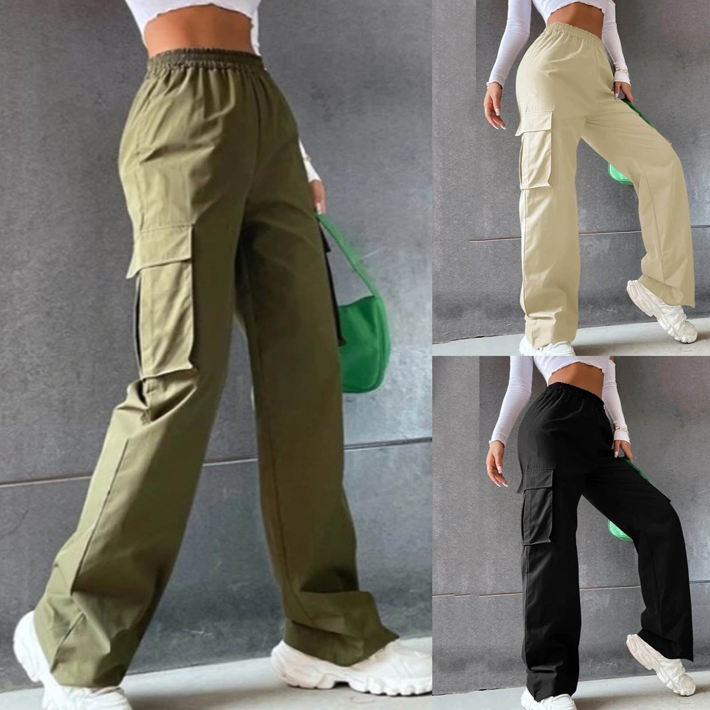 Women's High Waist Cargo Joggers - Baggy Wide Leg Pants