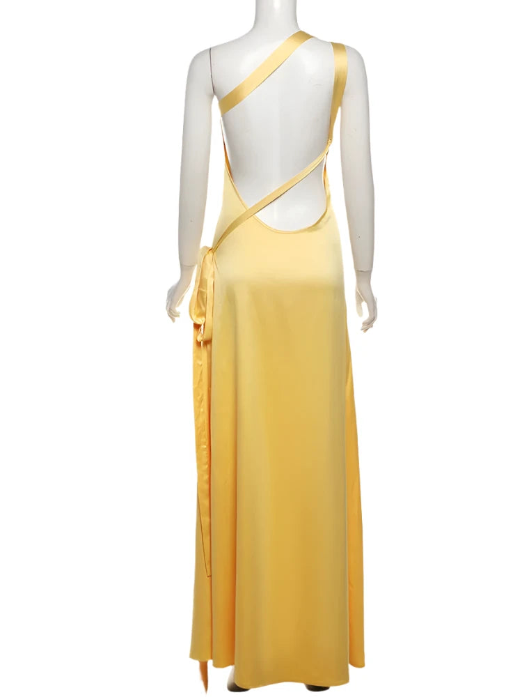 Kliou Silk Maxi Dress - Elegant Backless Sleeveless Evening Dress