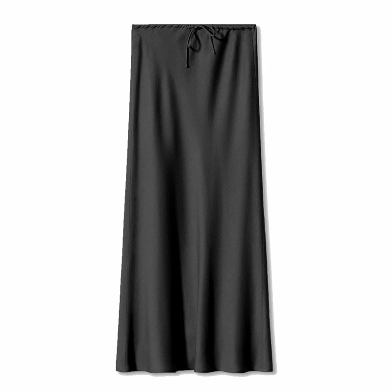 Dreamgirl A-Line Satin Maxi Skirt - Elegant High Waist, Black & Beige