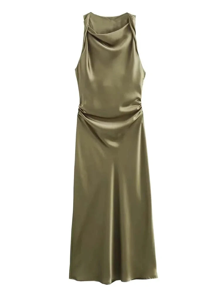 Summer Satin Slip Dress - Women's Elegant Sleeveless Midi for Evening Parties"