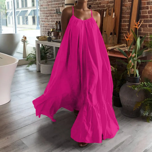 Women's Oversized Maxi Dress - Casual Spaghetti Strap, Loose Backless Summer Dress