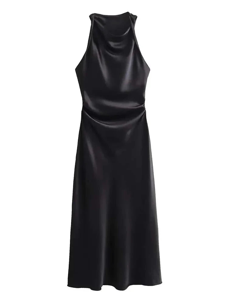 Summer Satin Slip Dress - Women's Elegant Sleeveless Midi for Evening Parties"