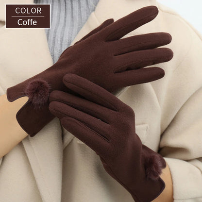 Slim Graceful Winter Gloves for Women – Vintage Pom-Pom Touchscreen & Windproof