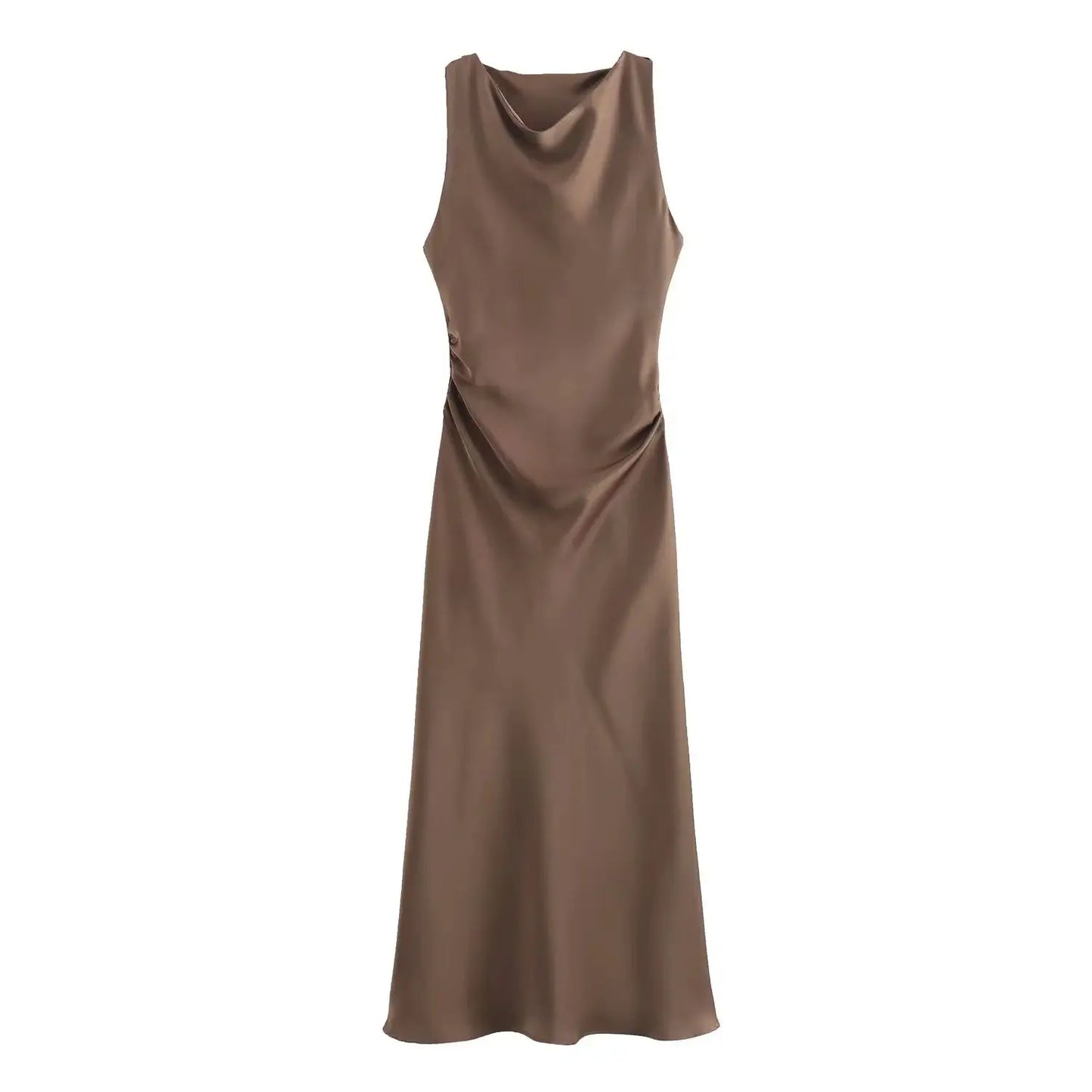 Summer Satin Slip Dress - Women's Elegant Sleeveless Midi for Evening Parties"