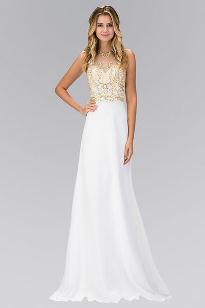Jewel and Bead Embellished Long Dress with Back Cut Out